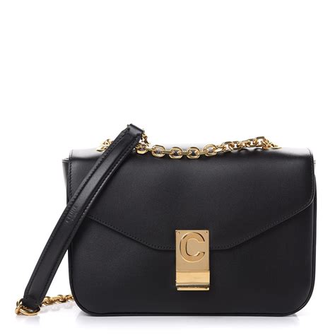 CELINE Shiny Calfskin Medium C Bag Black 